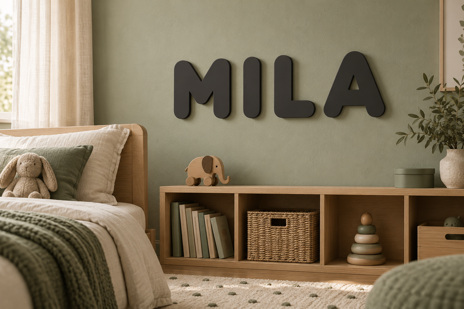 MILA aus einzelnen 3D-Druckbuchstaben, inspiriert von Fredoka – KI-Visualisierung