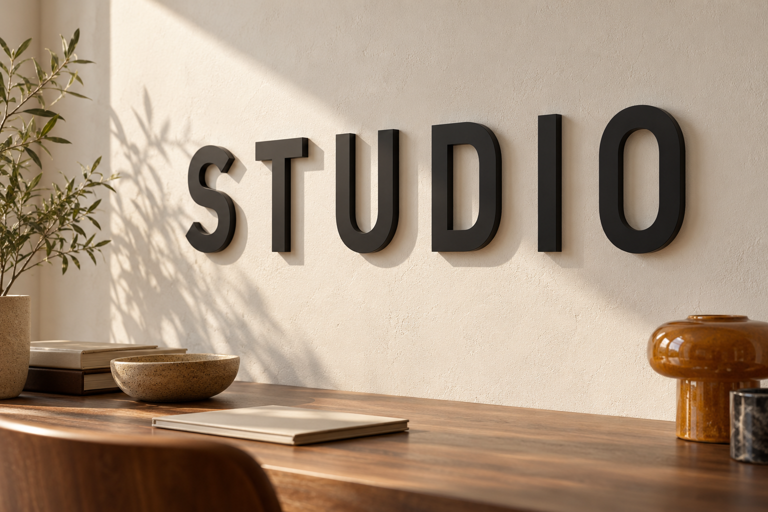Studio mit einzelnen 3D-Druckbuchstaben – KI-Visualisierung